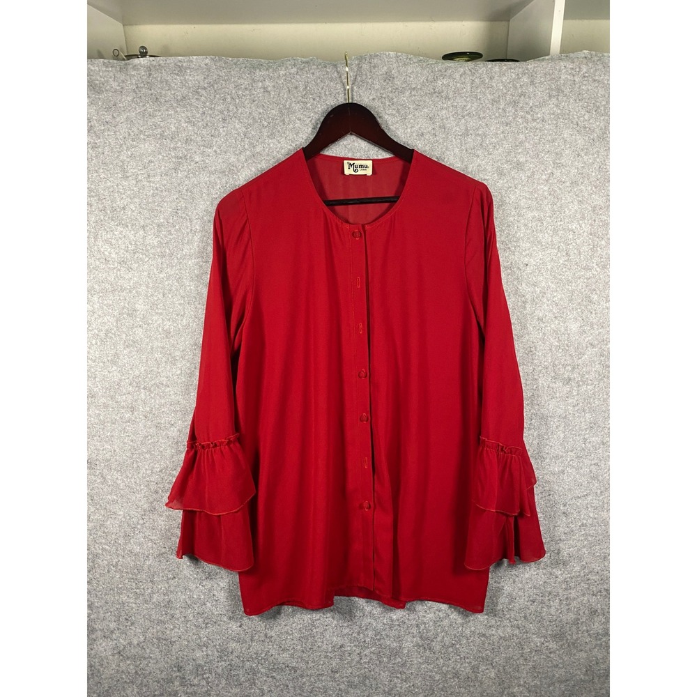 Show Me Your Mumu Red Ruffle Bell Sleeve Button Down Blouse Womens Large